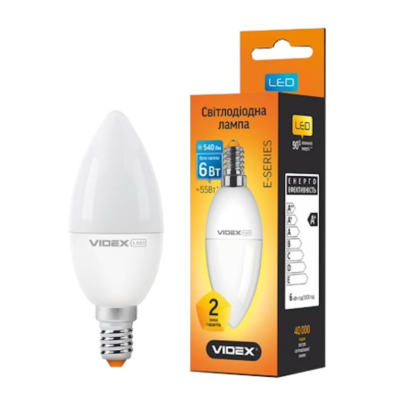 Лампа світлодіодна Videx C37, 6Вт, E14, 4100К (VL-C37e-06144)